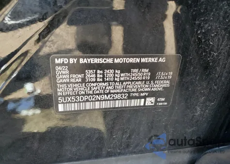 2022 BMW X3 xDrive30I z USA, uszkodzony, nr VIN 5UX53DP02N9M29832